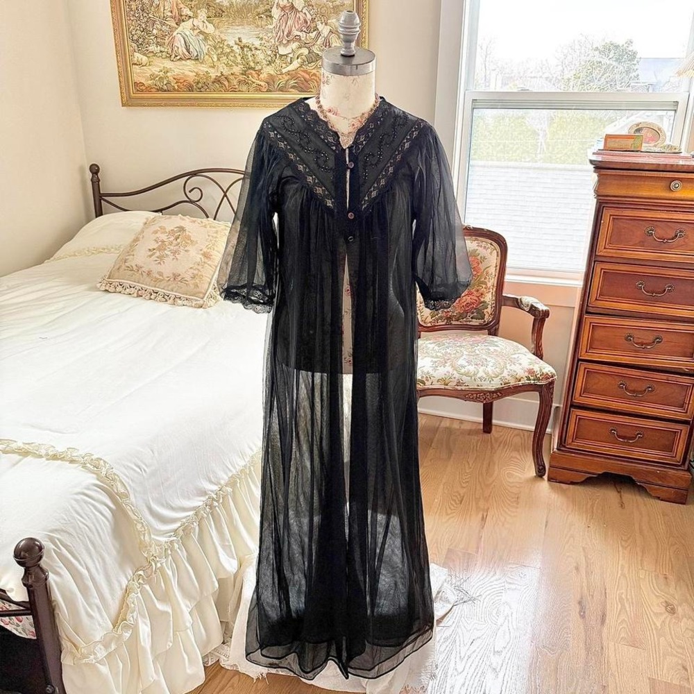 black sheer maxi robe 70s jcpenney sheer robe size medium